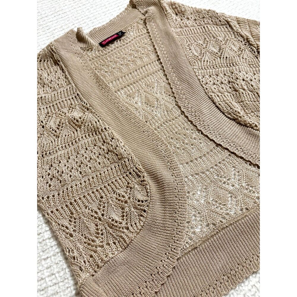 Say‎ What Open Knit Crochet Cardigan 2X Boho Cottagecore Lightweight Beige USA